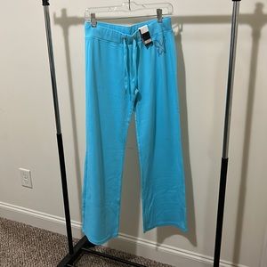 NWT Drawstring Straight Wide Leg Lightweight Aqua Cotton Pants